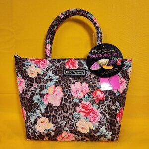 Betsey Johnson Leopard Cheetah Animal Print Rose Insulated Lunch Tote Bag NEW